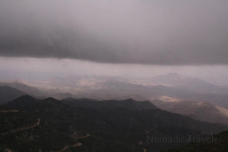IMG_9579.JPG - A view on the way to the Observatory in the Santa Rita mountains. We moved into the clouds, and the overcast sky prevented any good views of the valley below. The area below used to be mined by Indians for turquoise, but all mining stopped in 1975.